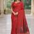 Red lillen jacuard work designer party wear saree with unstitched blouse piece
