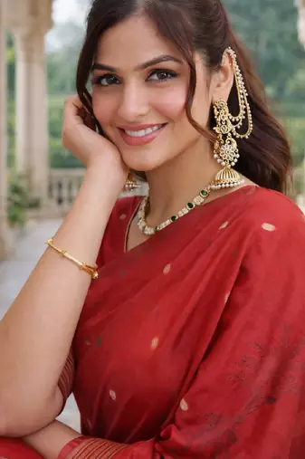 Red lillen saree with unstitched blouse piece