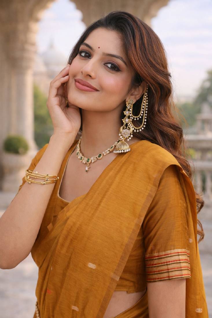 Rust lillen jacuard work designer party wear saree with unstitched blouse piece