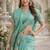 Sea green lillen jacuard work designer party wear saree with unstitched blouse piece