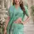 Sea green lillen jacuard work designer party wear saree with unstitched blouse piece