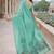 Sea green lillen jacuard work designer party wear saree with unstitched blouse piece