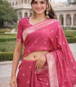 Gajri silk blend jacuard work designer party wear saree with unstitched blouse piece