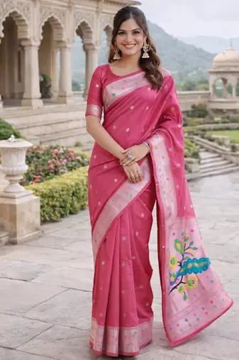 Gajri silk blend saree with unstitched blouse piece