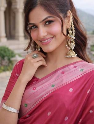 Gajri silk blend saree with unstitched blouse piece 4