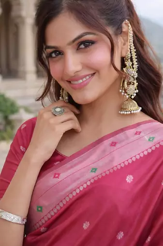 Gajri silk blend saree with unstitched blouse piece