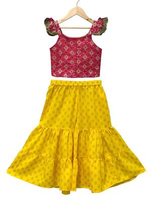 Pink & yellow embellished polyester top with  sharara ethnic wear 2