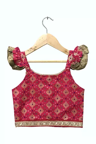 Pink & yellow embellished polyester top with  sharara ethnic wear