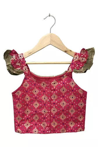 Pink & yellow embellished polyester top with  sharara ethnic wear