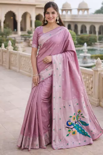 Light pink silk blend saree with unstitched blouse piece