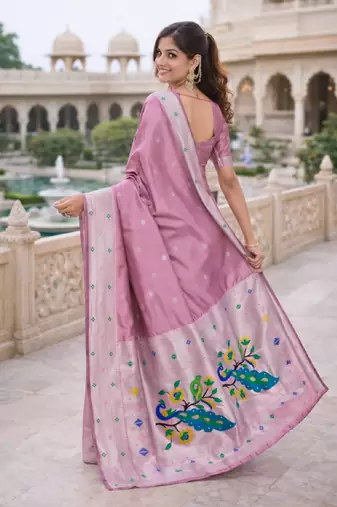 Light pink silk blend saree with unstitched blouse piece