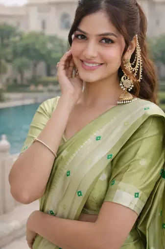 Parrot green silk blend saree with unstitched blouse piece
