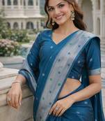 Rama silk blend jacuard work designer party wear saree with unstitched blouse piece