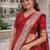 Red silk blend jacuard work designer party wear saree with unstitched blouse piece