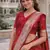 Red silk blend jacuard work designer party wear saree with unstitched blouse piece