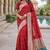 Red silk blend jacuard work designer party wear saree with unstitched blouse piece
