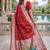 Red silk blend jacuard work designer party wear saree with unstitched blouse piece