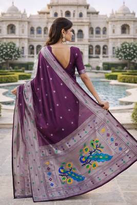 Wine silk blend saree with unstitched blouse piece 3