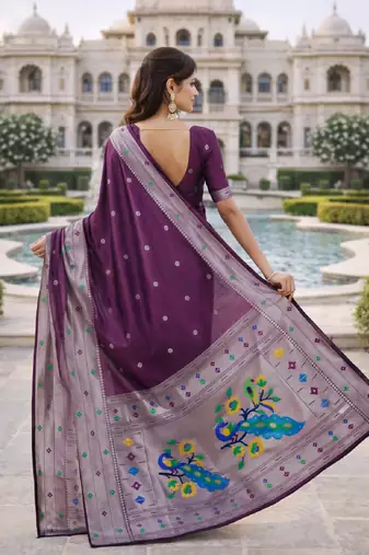 Wine silk blend saree with unstitched blouse piece