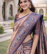 Blue rama silk blend jacuard work designer party wear saree with unstitched blouse piece