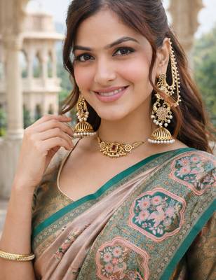 Green gajri silk blend saree with unstitched blouse piece 4