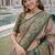 Green gold silk blend jacuard work designer party wear saree with unstitched blouse piece