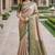 Green gold silk blend jacuard work designer party wear saree with unstitched blouse piece