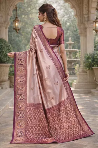 Wine beige silk blend saree with unstitched blouse piece