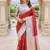 Grey red silk blend jacuard work designer party wear saree with unstitched blouse piece