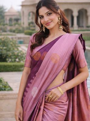 Purple wine silk blend saree with unstitched blouse piece 1