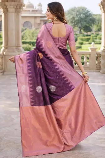 Purple wine silk blend saree with unstitched blouse piece