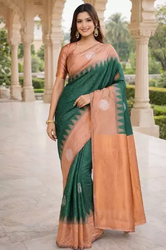 Rust green silk blend saree with unstitched blouse piece
