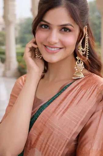 Rust green silk blend saree with unstitched blouse piece