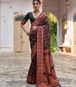 Black soft pashmina silk meena zari woven saree with blouse