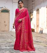 Pink soft pashmina silk meena zari woven saree with blouse