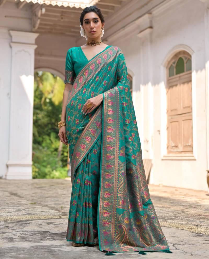 Rama soft pashmina silk meena zari woven saree with blouse
