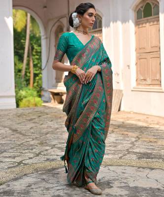 Rama soft pashmina silk meena zari woven saree with blouse 2