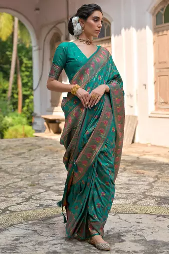 Rama soft pashmina silk meena zari woven saree with blouse