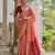 Coral soft raw silk zari woven saree with blouse