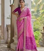 Pink soft raw silk zari woven saree with blouse