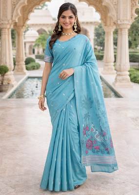 Rama lillen saree with unstitched blouse piece 2