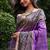 Purple soft tussar silk madhubani printed saree with blouse