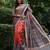 Red soft tussar silk madhubani printed saree with blouse