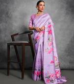 Lavender soft tussar silk floral printed saree with blouse