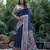 Navy blue soft tussar silk madhubani printed saree with blouse