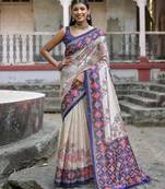 Royal blue soft tussar silk floral printed saree with blouse