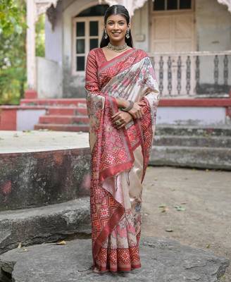 Maroon soft tussar silk floral printed saree with blouse 2