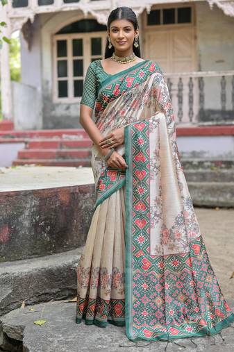 Rama soft tussar silk floral printed saree with blouse