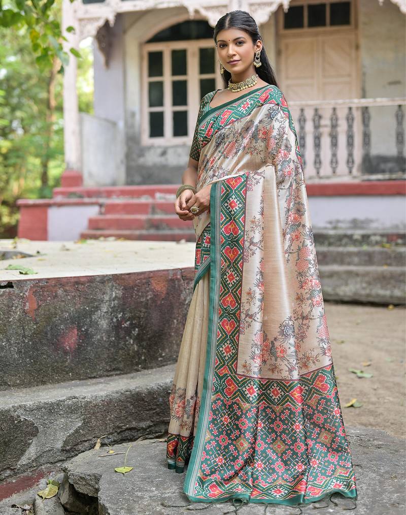 Rama soft tussar silk floral printed saree with blouse