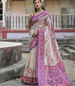 Lavender soft tussar silk floral printed saree with blouse